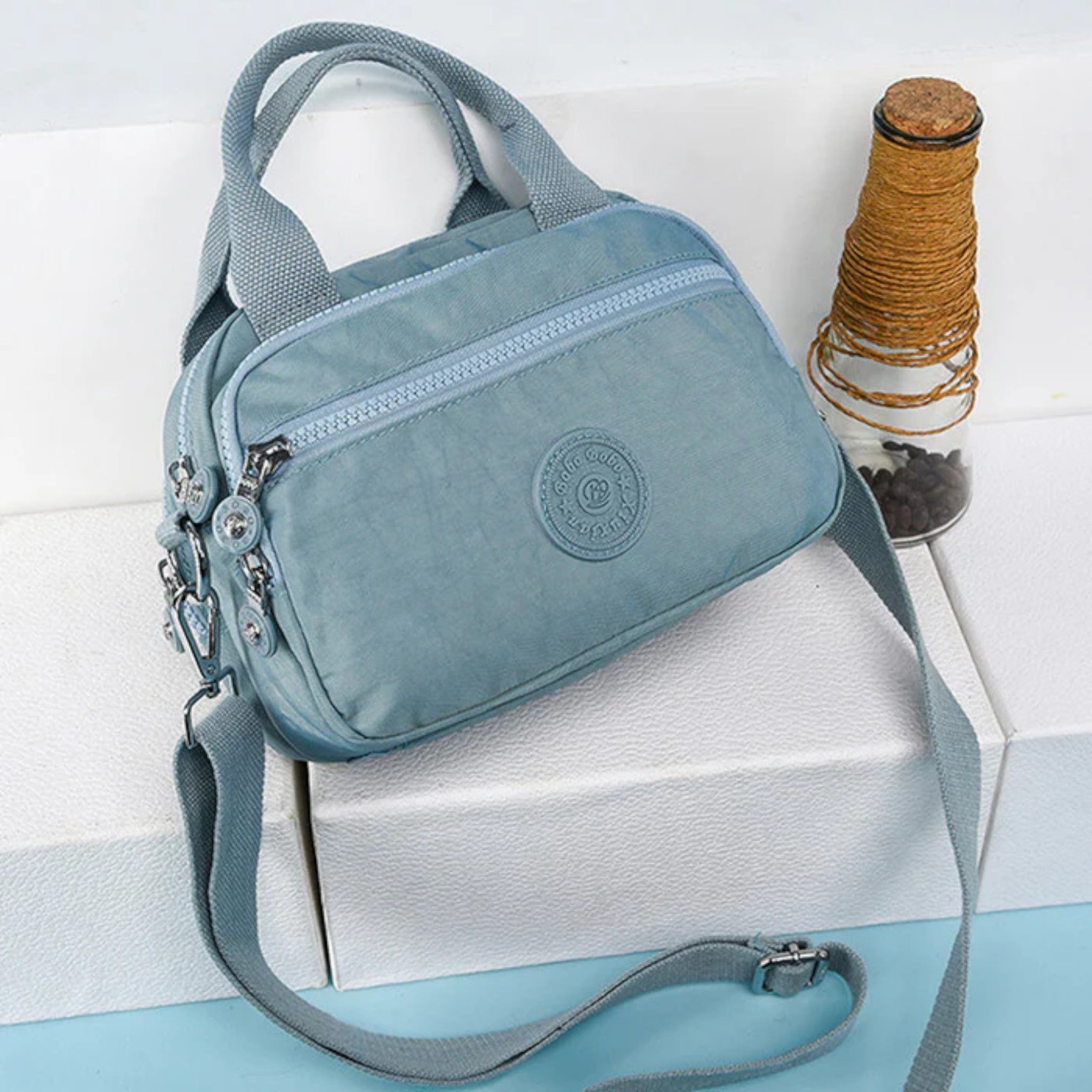 DOUTZEN™ | Ensfarvet, afslappet nylon skuldertaske med lynlås - - DOUTZEN™ | Ensfarvet, afslappet nylon skuldertaske med lynlås - €25 - {{ product_tags }