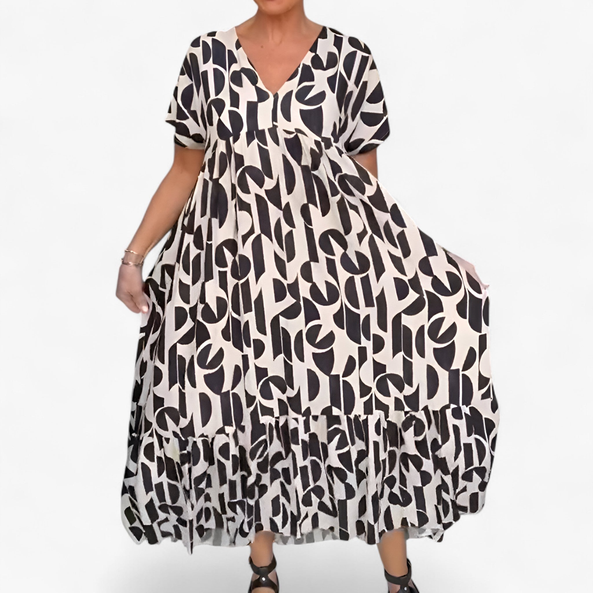 Judith | Kvinders Let V-hals Kjole i Åndbart Stof - Sort - women's fashion - {{ product_tags }
