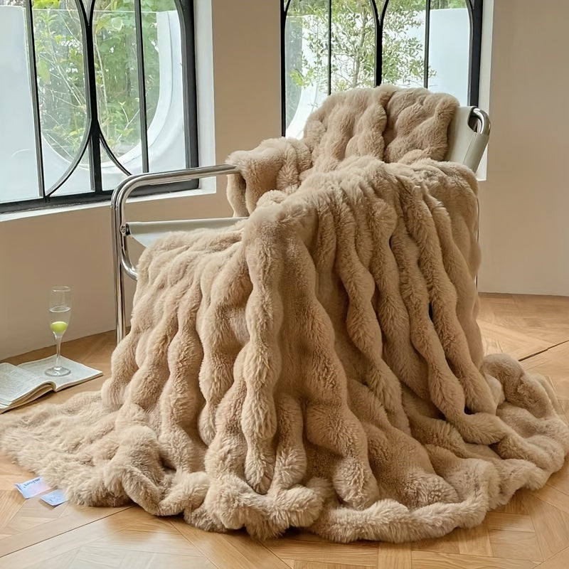 Bobbel Fleece Plaid - Blødt Sofatæppe - Beige - Home Decor - {{ product_tags }