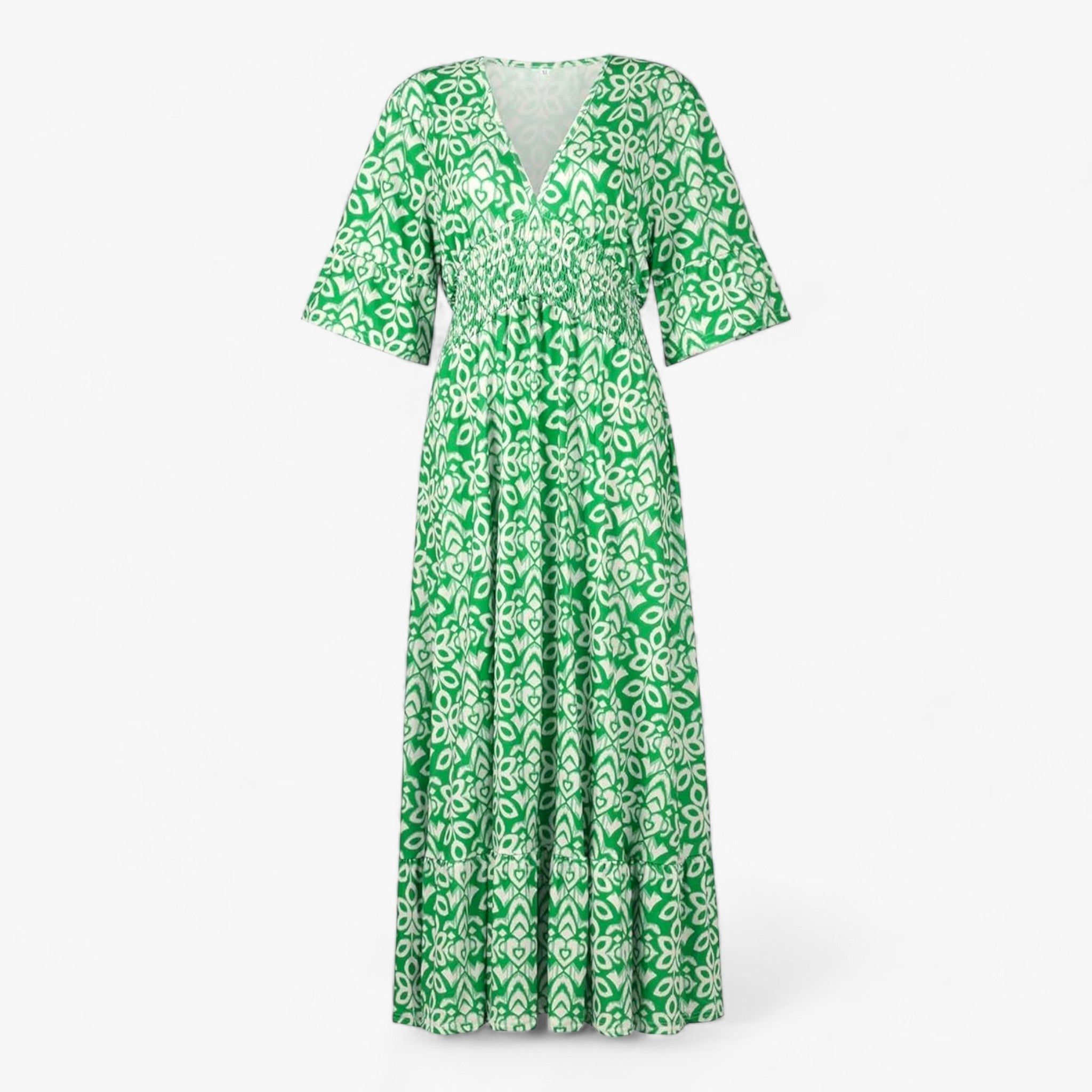 Flora | Stort blomstret V-halskjole - Perfekt til strandferier - Grøn - women's fashion - {{ product_tags }