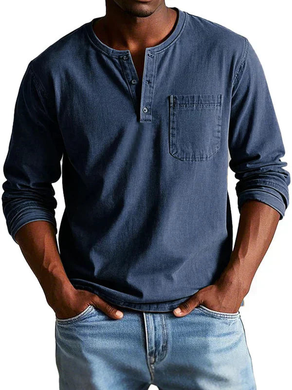 Langærmet Henley til mænd - Behagelig pasform og casual stil