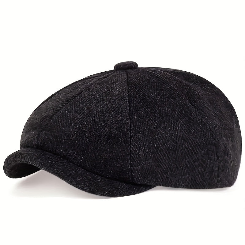 Retro kasket med otte paneler i sildebens-tweedstof, afslappet stribet kasket - Sort uldstof - men's fashion - {{ product_tags }