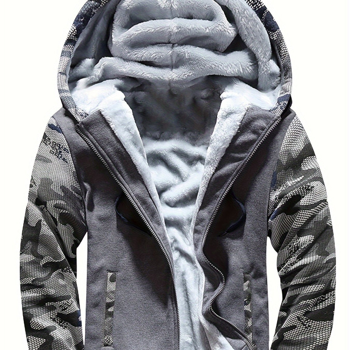 Herre Varm Fleece Hættejakke i Colorblock-Design