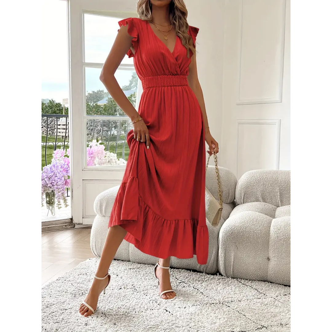 AVALERI™ - Elegant sommer-maxikjole med rynket V-hals