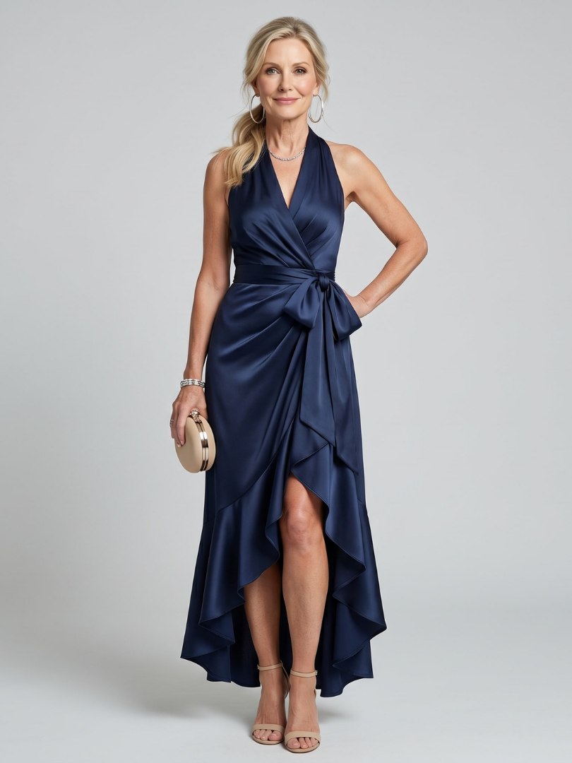 Honora | Halter Neck Wrap Asymmetrisk Hem Midi-kjole