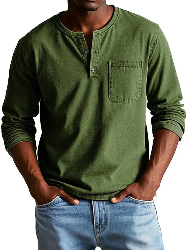 Langærmet Henley til mænd - Behagelig pasform og casual stil