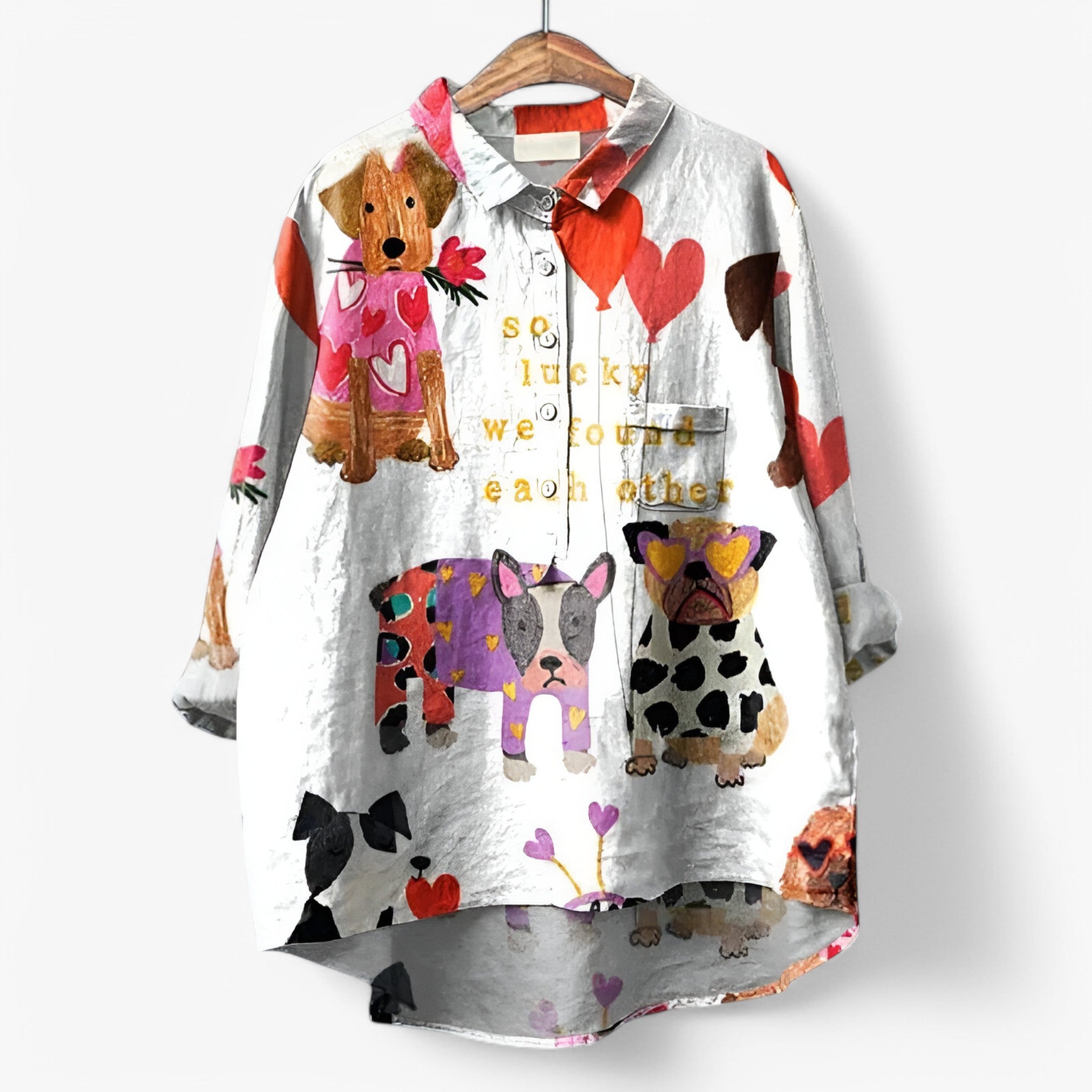 Jane | Skjorte med grafisk print - stilfuld og iøjnefaldende - Hund Hvid - Jane | Skjorte med grafisk print - stilfuld og iøjnefaldende - €25 - {{ product_tags }