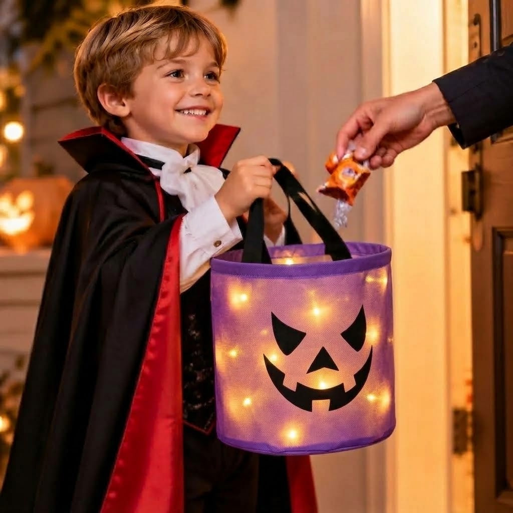 LED Græskar Slikkurv med Håndtag til Halloween