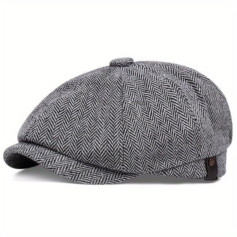 Retro kasket med otte paneler i sildebens-tweedstof, afslappet stribet kasket - Grå 1 - men's fashion - {{ product_tags }