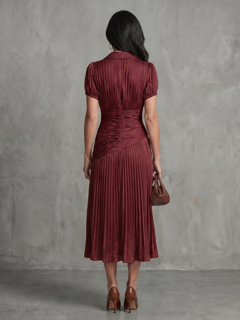 Theodora | Plisseret talje stribet midikjole