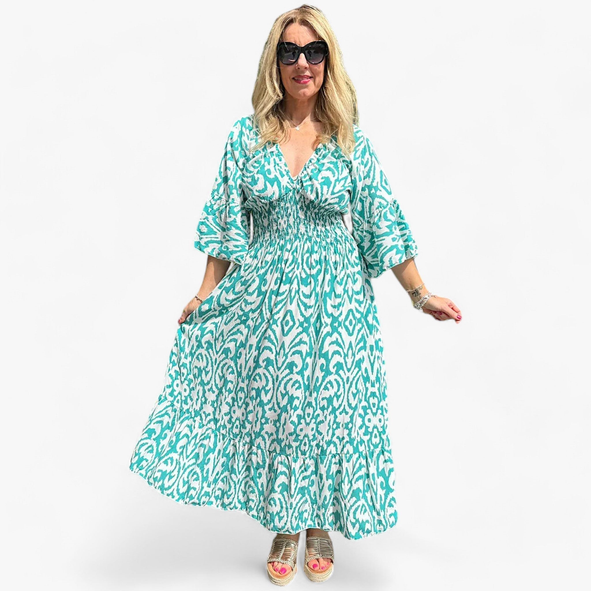 Flora | Stort blomstret V-halskjole - Perfekt til strandferier - - women's fashion - {{ product_tags }