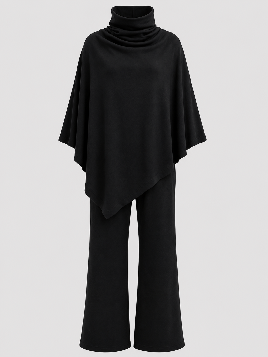 Diana | Alyris Kvinder's Two-Piece Poncho Sæt – Cowl Neck Top & Straight-Leg Bukser
