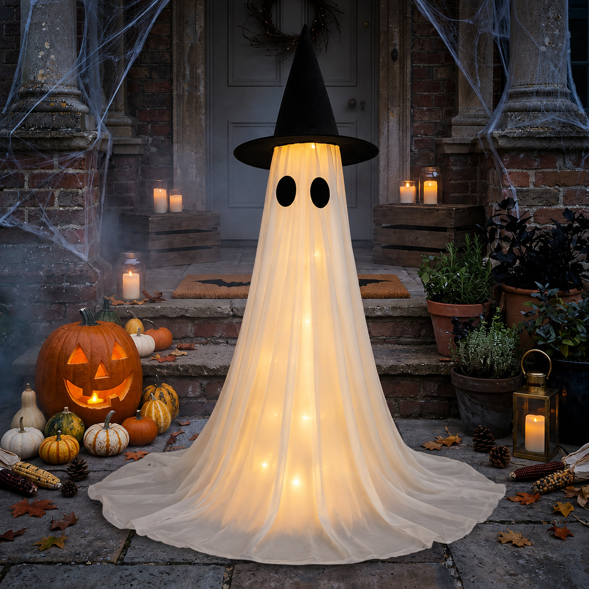 Lysende Spøgelse med Heksehat - LED Halloween-dekoration