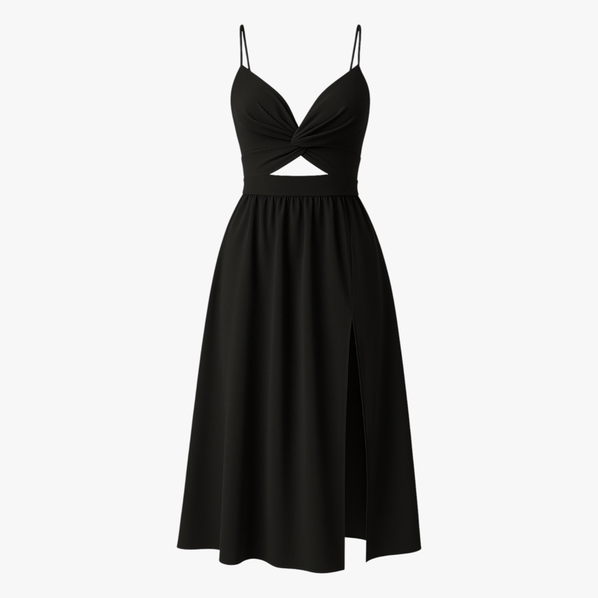 Rhea | Kvindernes Elegante Midi Kjole med Frontspalte - Sort - Kjoler - {{ product_tags }