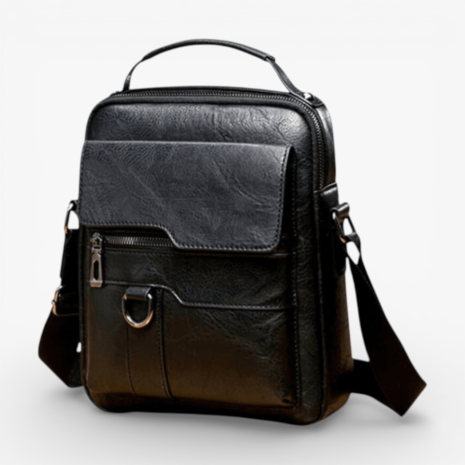 Ane | Mand Luxury Strap Taske i True Black Læder - Elegant og funktionel - - Borse - {{ product_tags }