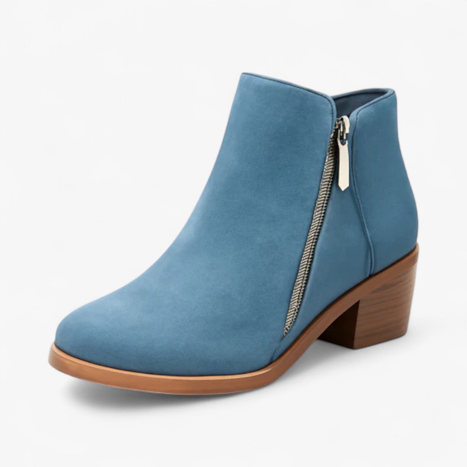 Bridget | Dame Ankelstøvler med Hæl i Ruskind - Blå - Kvinders Støvler - {{ product_tags }