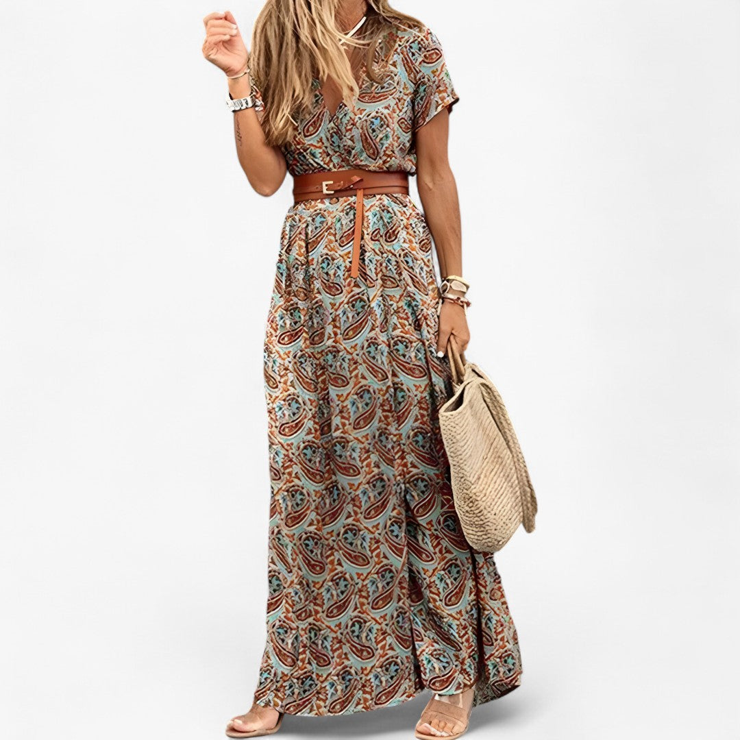 Stella | Test Lang Boho Chic Kjole med paisleyprint og stropper - Brun - women's fashion - {{ product_tags }
