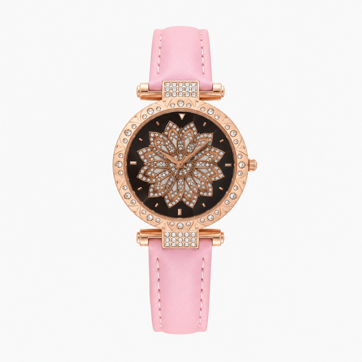 Yolanda | Candy Crystal Quartz dameur med læderrem - lyserød - watches - {{ product_tags }