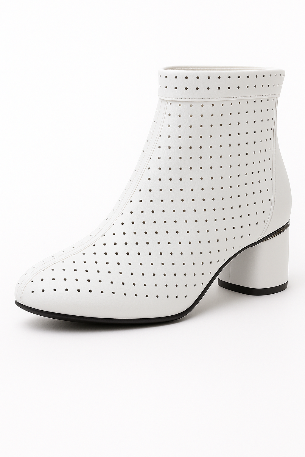 Solea | Elegant Sommerstøvler med Mellemhøjt Hæl og Perforeret Design - Hvid - Solea | Elegant Sommerstøvler med Mellemhøjt Hæl og Perforeret Design - €25 - {{ product_tags }