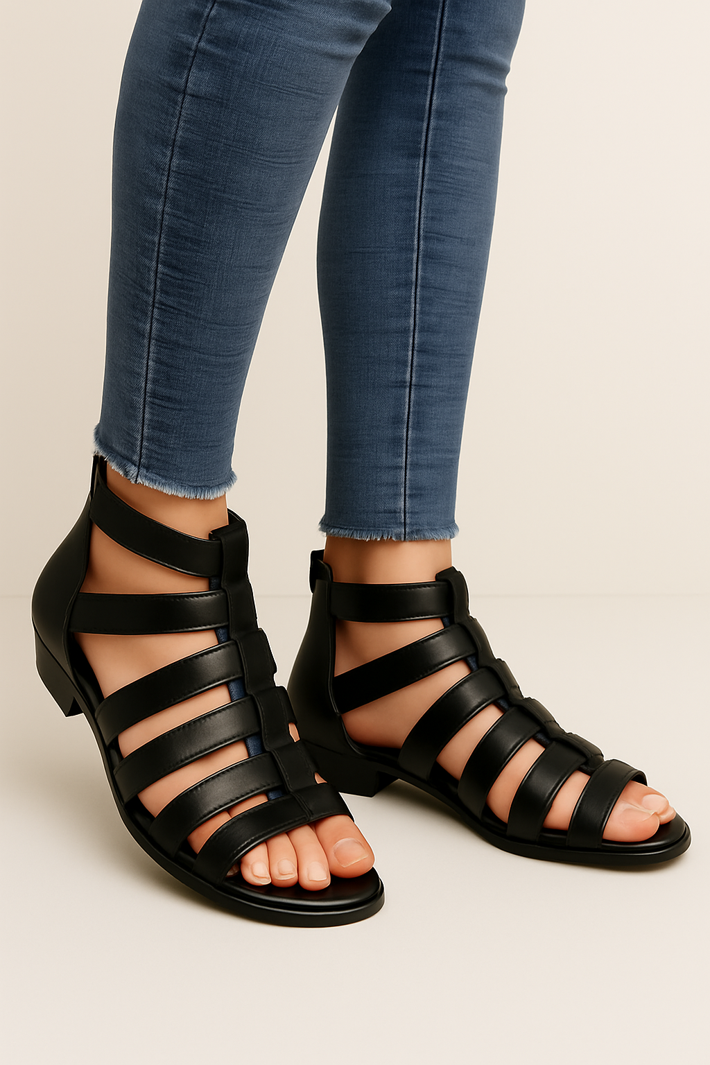 Mira | Gladiatorsandaler i eco-læder med baglæns lynlås - - Mira | Gladiatorsandaler i eco-læder med baglæns lynlås - €25 - {{ product_tags }