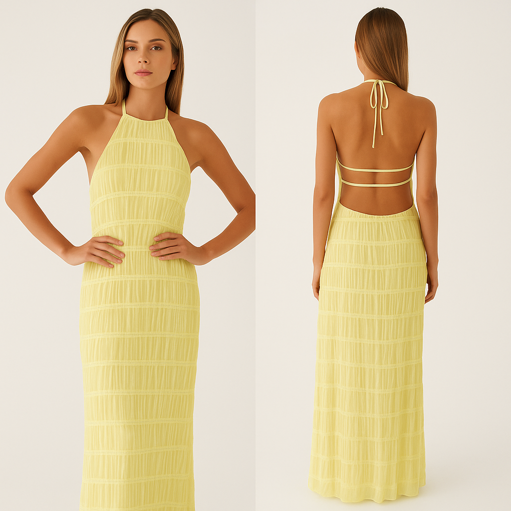 Isla | Lang kjole uden ryg med patchworkdetaljer til sommerferien - - women's fashion - {{ product_tags }