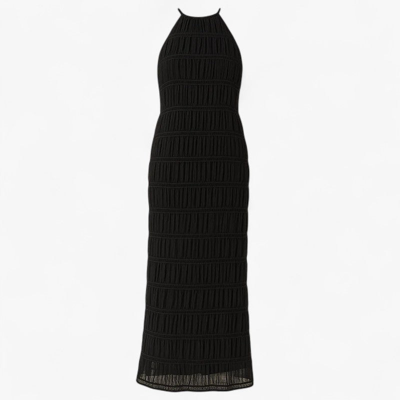 Isla | Lang kjole uden ryg med patchworkdetaljer til sommerferien - Sort - women's fashion - {{ product_tags }