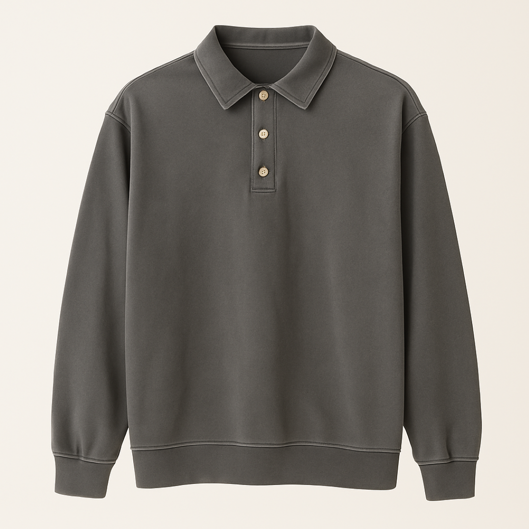 Leonardo | Vintage vaskede langærmede poloshirt - Grå - men's fashion - {{ product_tags }