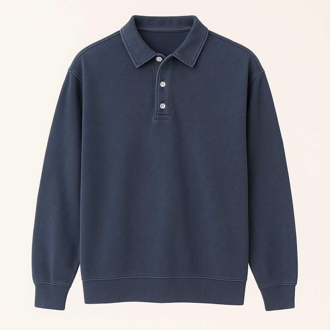 Leonardo | Vintage vaskede langærmede poloshirt - Marineblå - men's fashion - {{ product_tags }