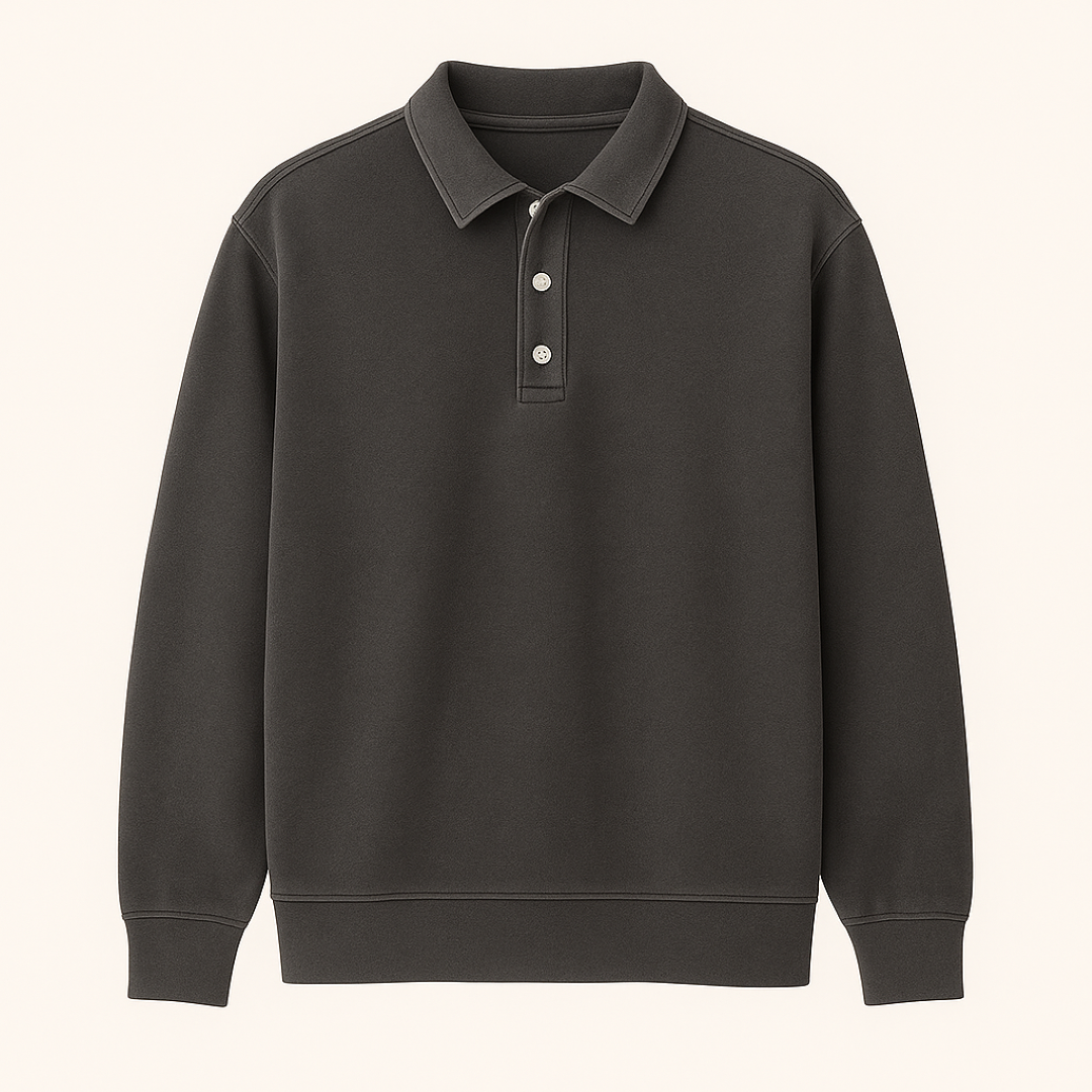 Leonardo | Vintage vaskede langærmede poloshirt - Sort - men's fashion - {{ product_tags }