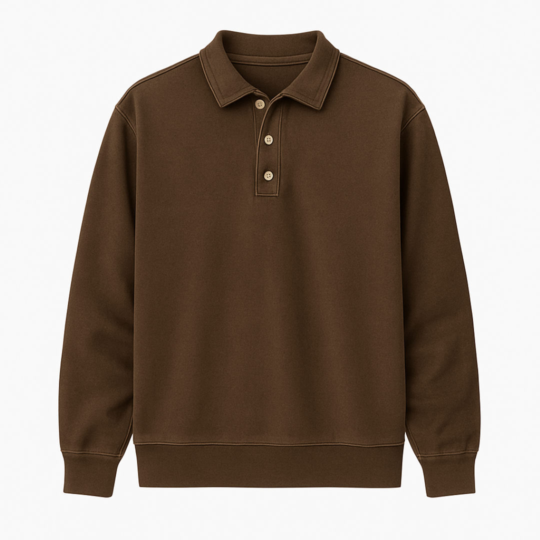 Leonardo | Vintage vaskede langærmede poloshirt - Brun - men's fashion - {{ product_tags }