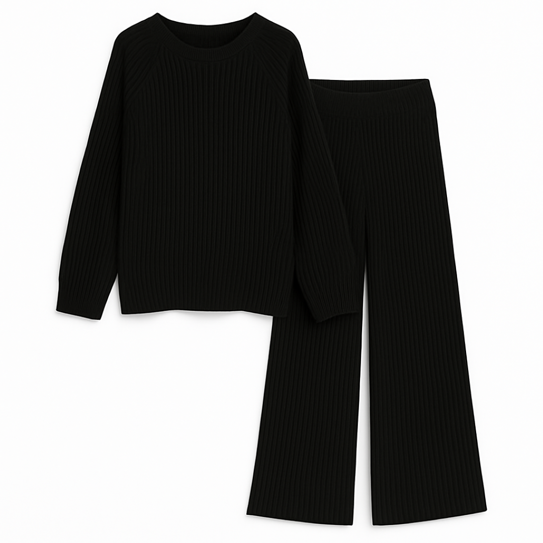 Eliza | Hyggeligt ribbet loungesæt - Sort - women's fashion - {{ product_tags }