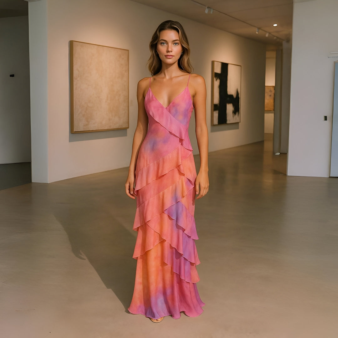 Aurora | Flæsekjole – Pastelblomster og elegante lag - - women's fashion - {{ product_tags }