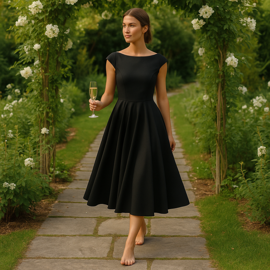 Valentina – Elegant sort midi-kjole med åben ryg - - women's fashion - {{ product_tags }