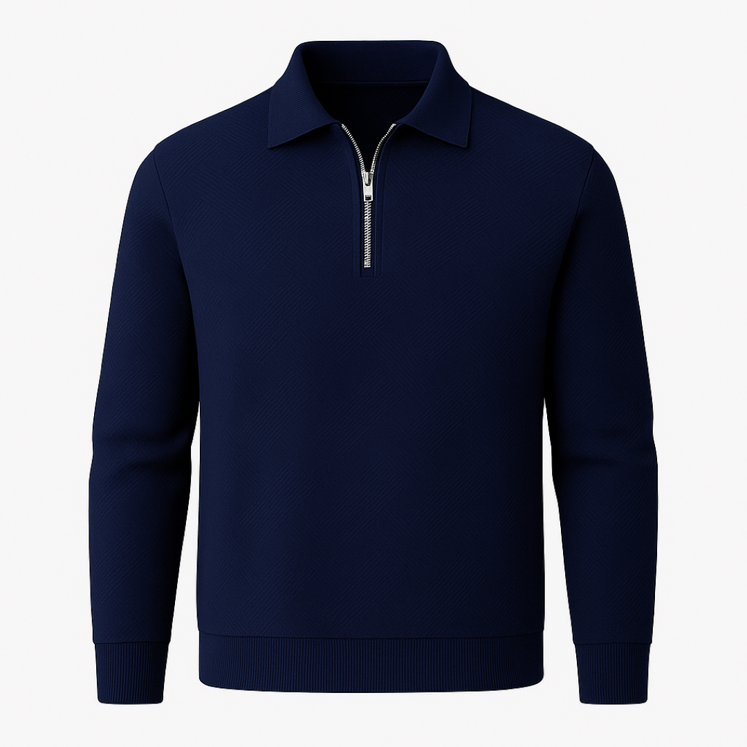 Victor | Textureret herrepullover med kvart lynlås - Moderne pasform - Marineblå - men's fashion - {{ product_tags }