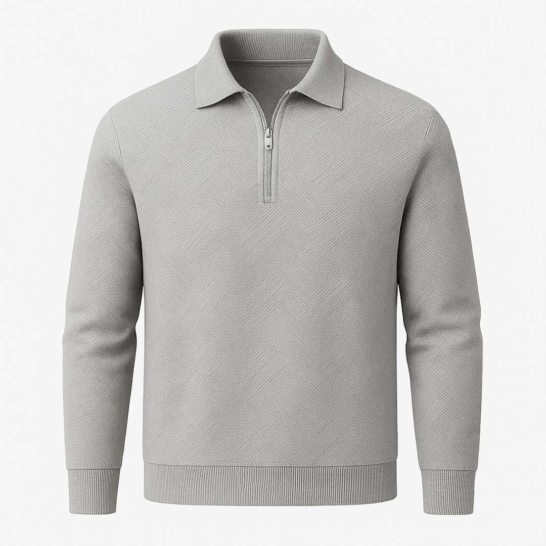 Victor | Textureret herrepullover med kvart lynlås - Moderne pasform - Grå - men's fashion - {{ product_tags }