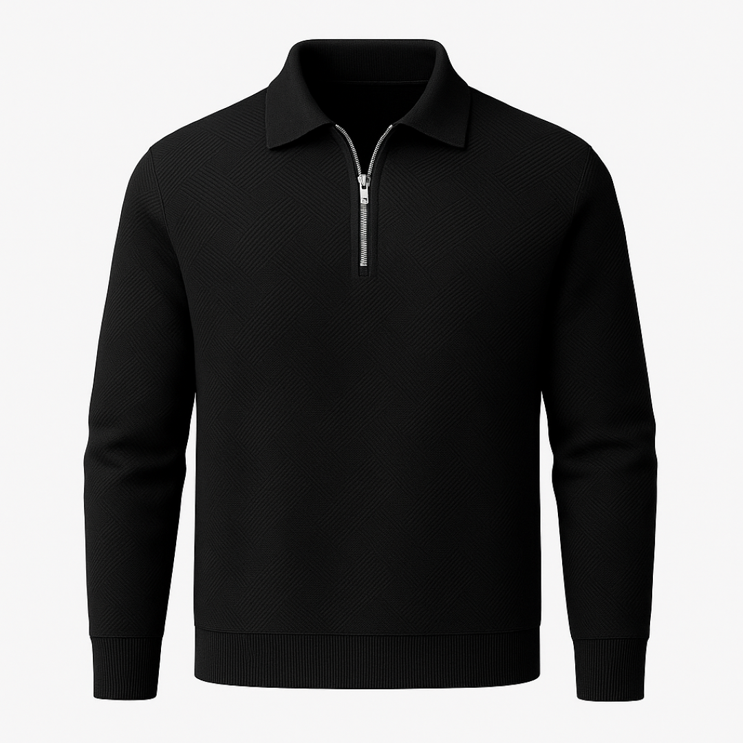 Victor | Textureret herrepullover med kvart lynlås - Moderne pasform - Sort - men's fashion - {{ product_tags }