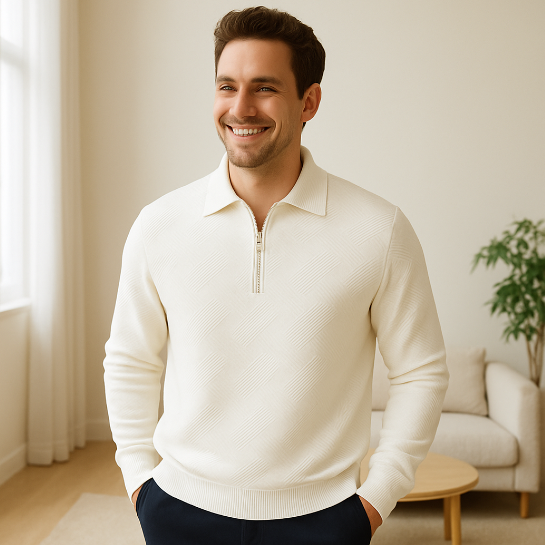 Victor | Textureret herrepullover med kvart lynlås - Moderne pasform - - men's fashion - {{ product_tags }