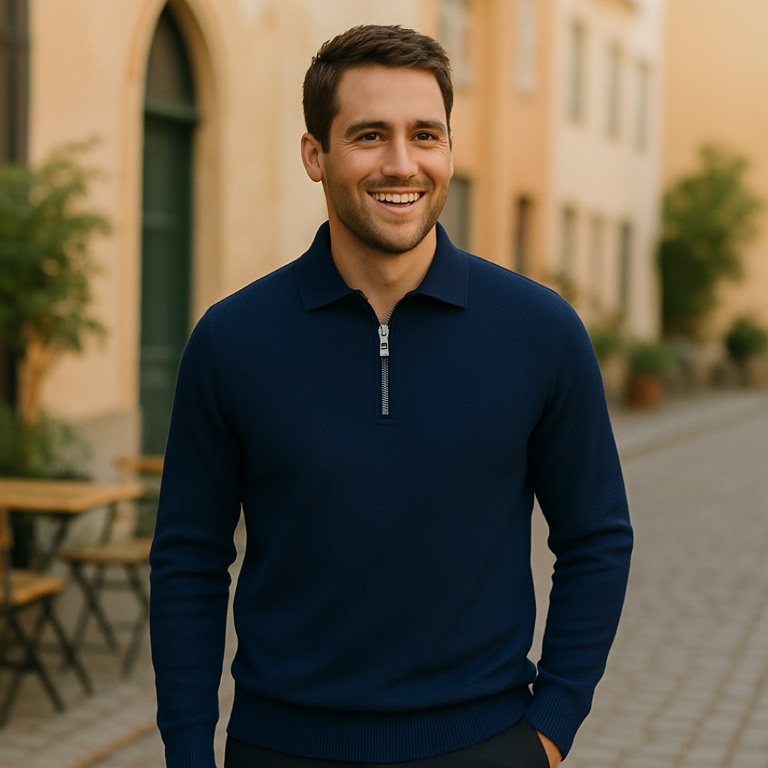 Victor | Textureret herrepullover med kvart lynlås - Moderne pasform - - men's fashion - {{ product_tags }