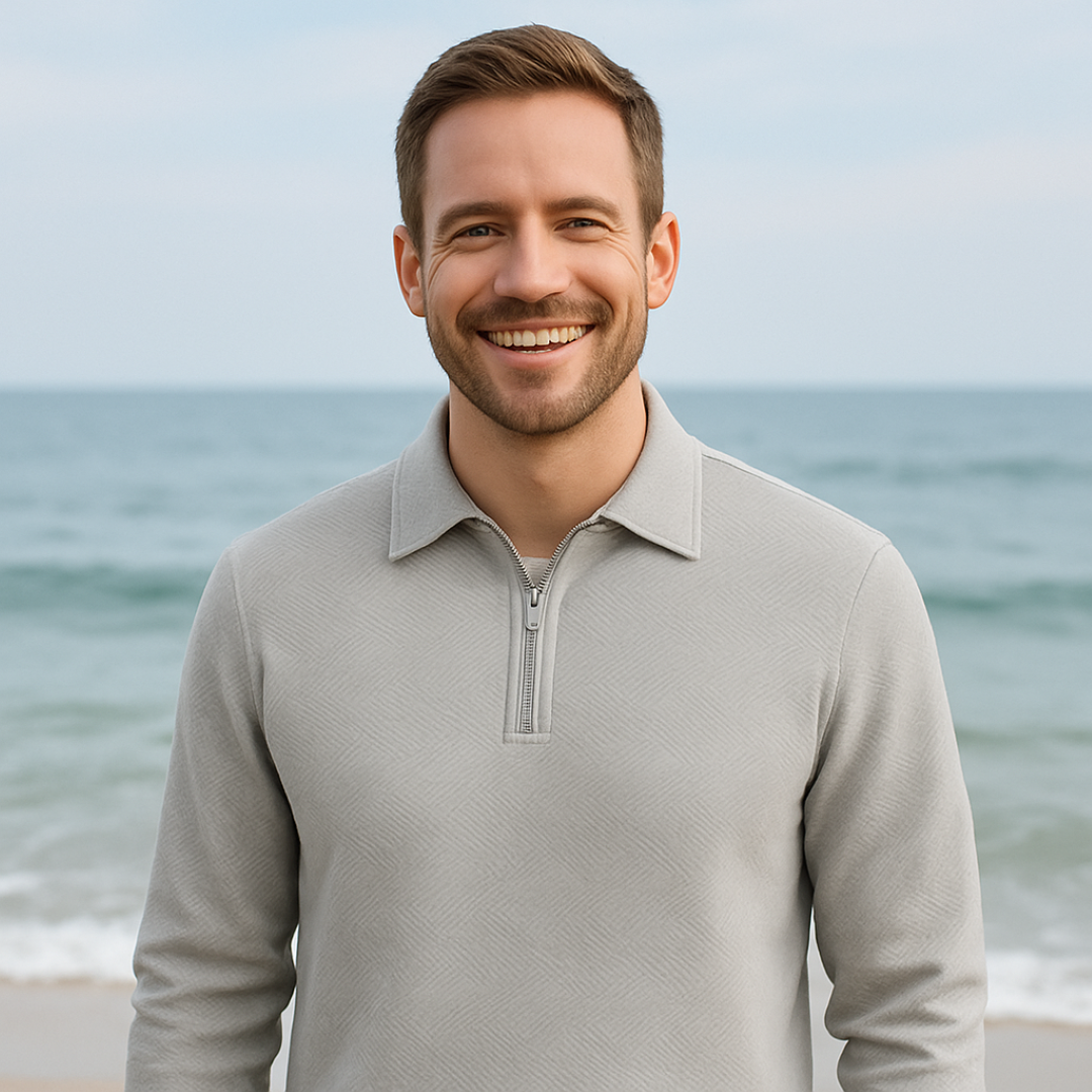 Victor | Textureret herrepullover med kvart lynlås - Moderne pasform - - men's fashion - {{ product_tags }