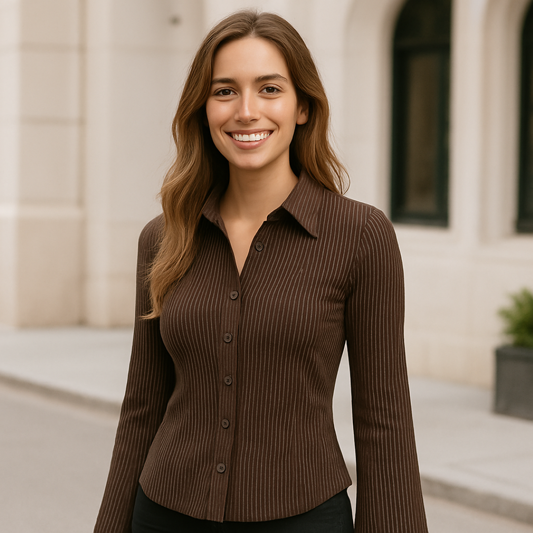 Katia | Snævert siddende stribet blusesskjorte med vide ærmer - - women's fashion - {{ product_tags }