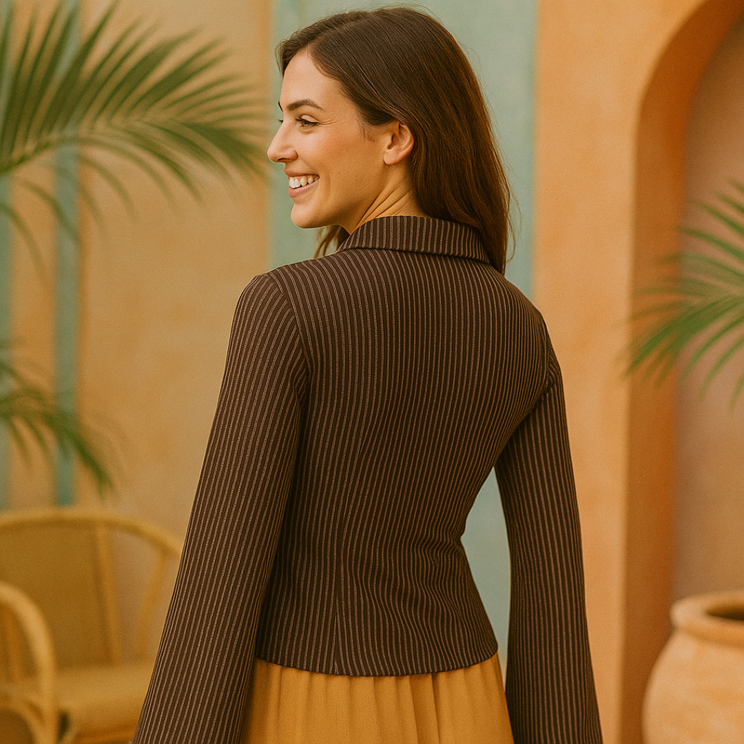 Katia | Snævert siddende stribet blusesskjorte med vide ærmer - - women's fashion - {{ product_tags }