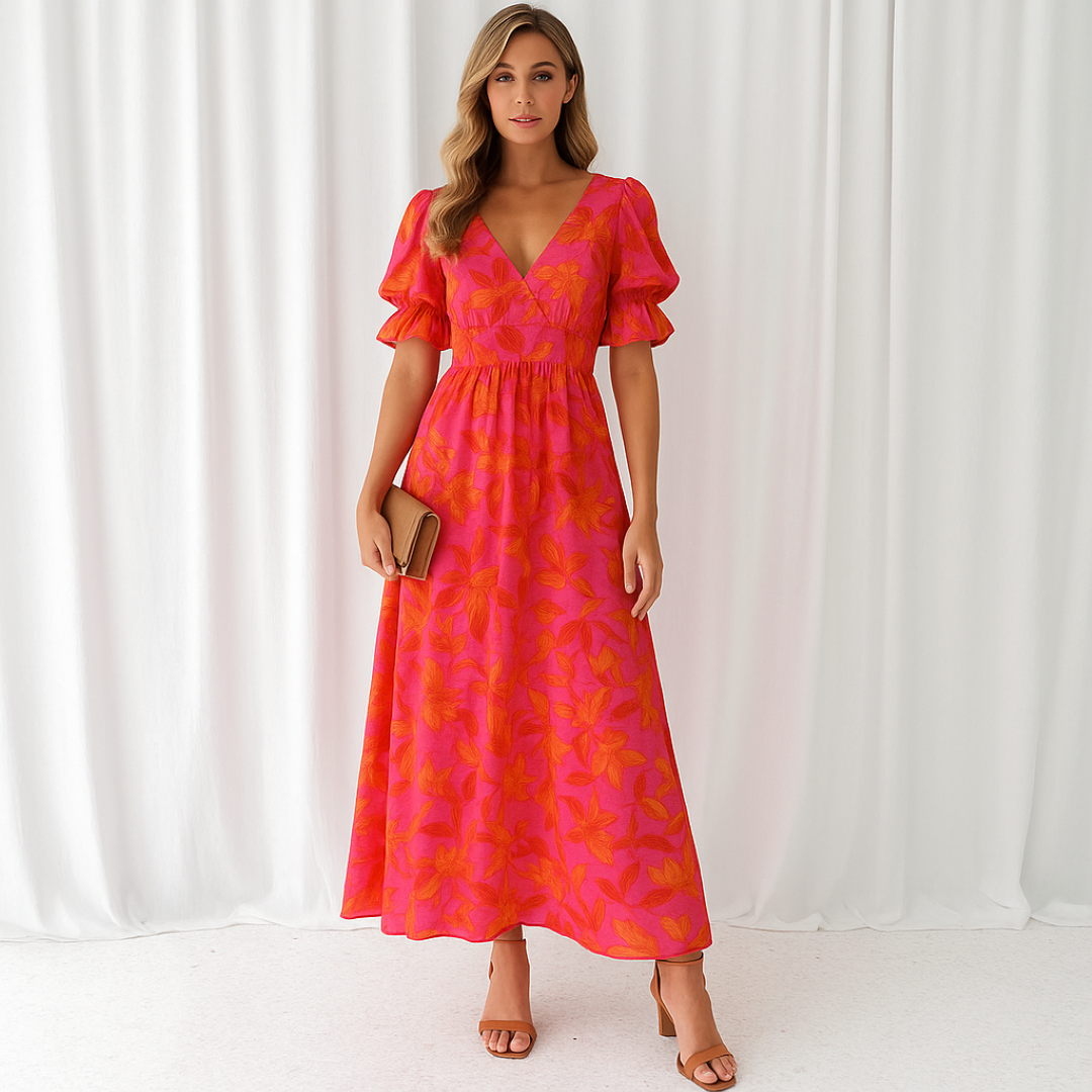 Nina | Livagtigt blomsterlang kjole med pufærmer - - women's fashion - {{ product_tags }