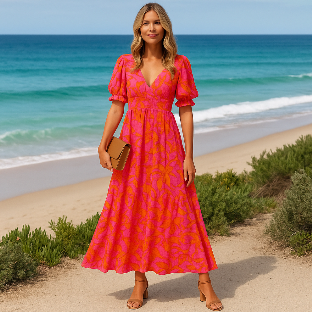 Nina | Livagtigt blomsterlang kjole med pufærmer - - women's fashion - {{ product_tags }