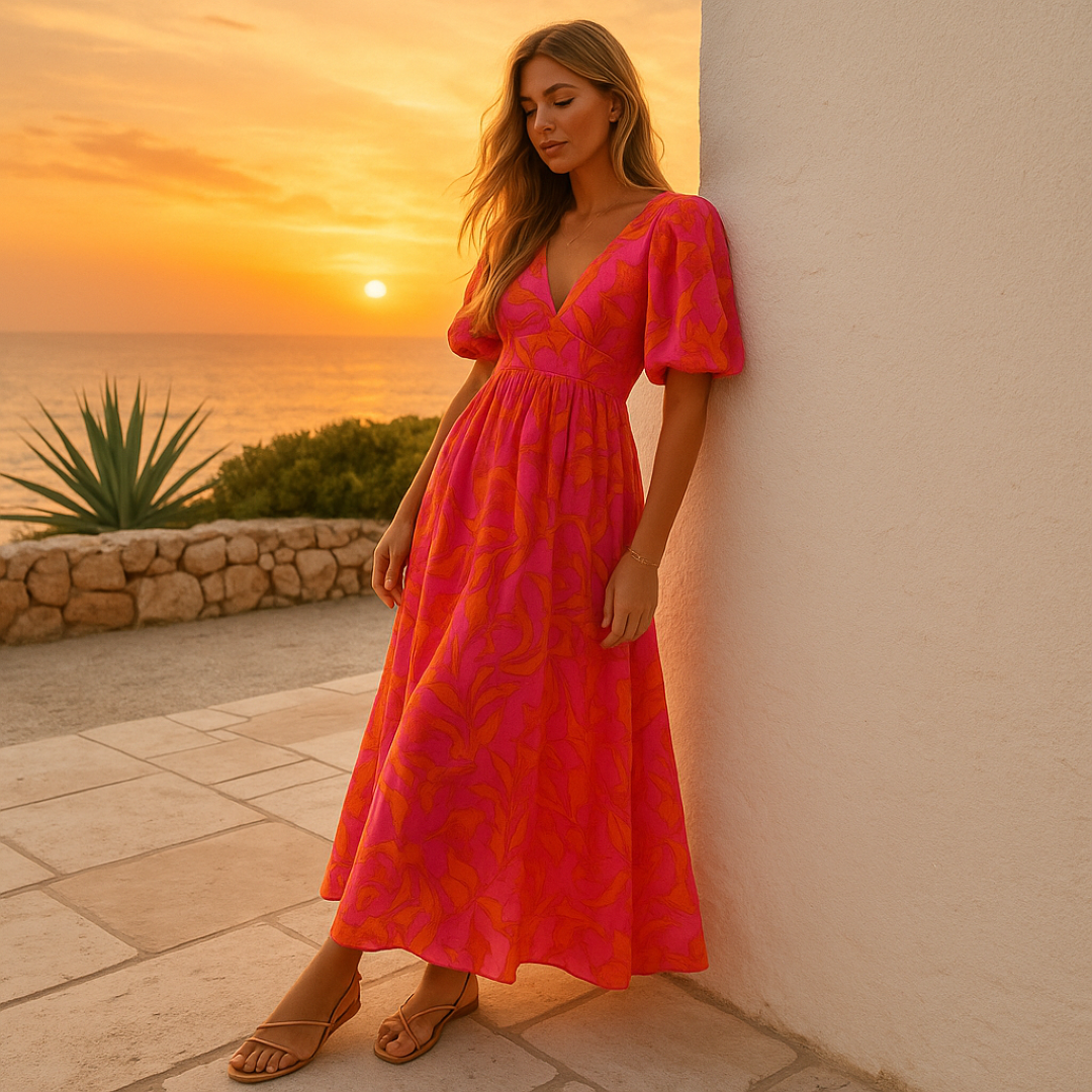 Nina | Livagtigt blomsterlang kjole med pufærmer - - women's fashion - {{ product_tags }
