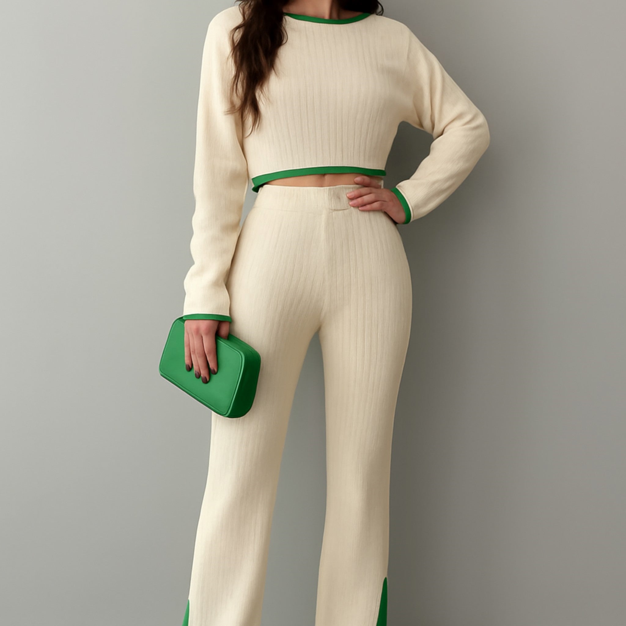Hannah | 2-delt ribbet loungesæt med kontrastdetaljer - - women's fashion - {{ product_tags }