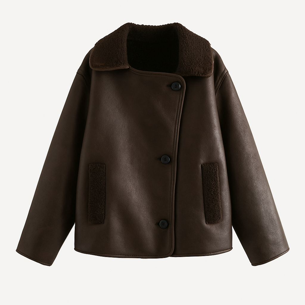 Elina | Jakke i kunstlæder med et dristigt og feminint look - Mørkebrun - women's fashion - {{ product_tags }