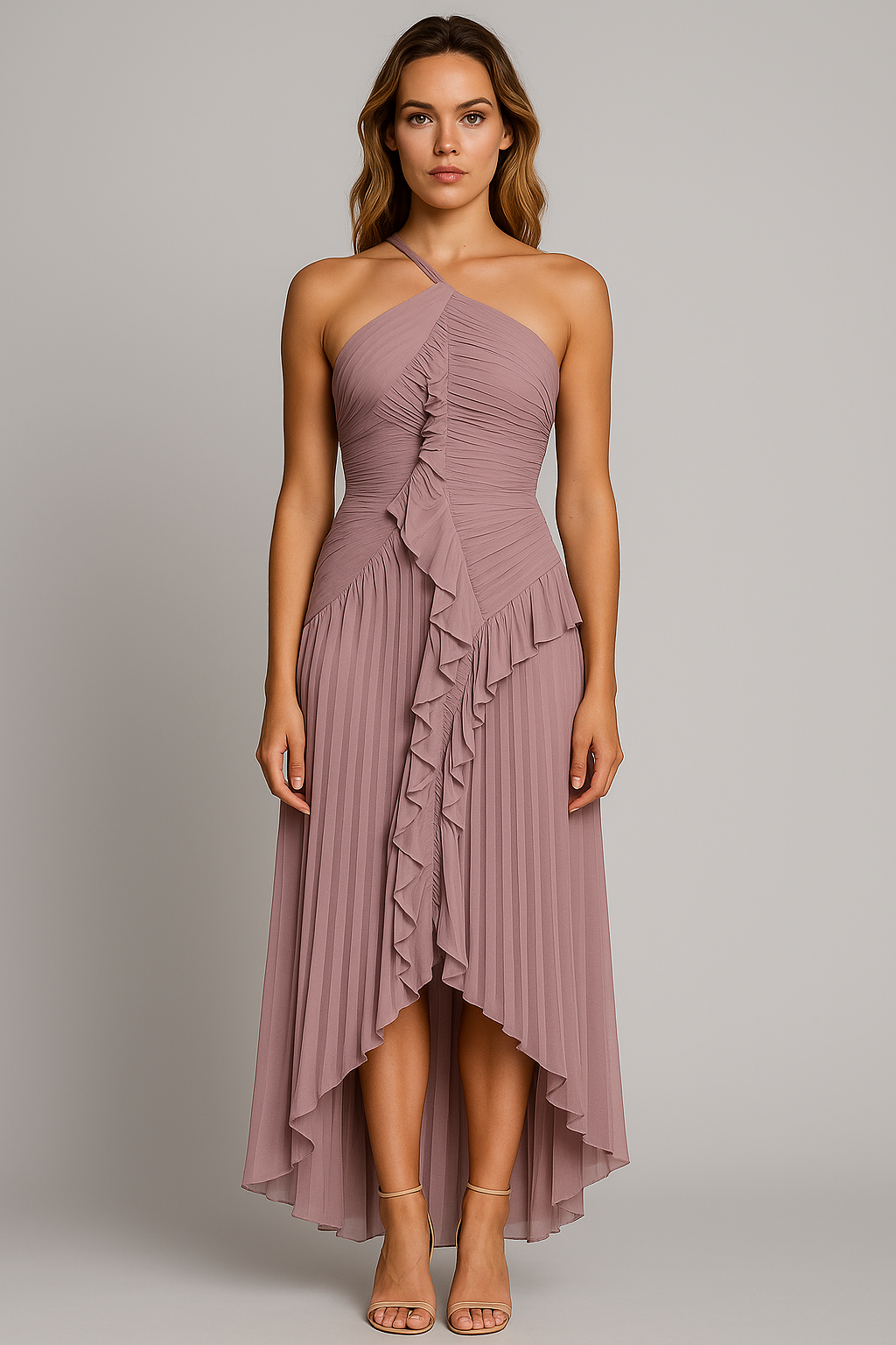 Aurelia | Enkeltsides kjole med plisseret flæse - - women's fashion - {{ product_tags }
