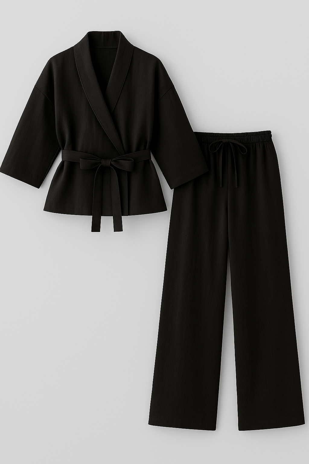 Lina | Kimono i linned med bælte - Sort - women's fashion - {{ product_tags }