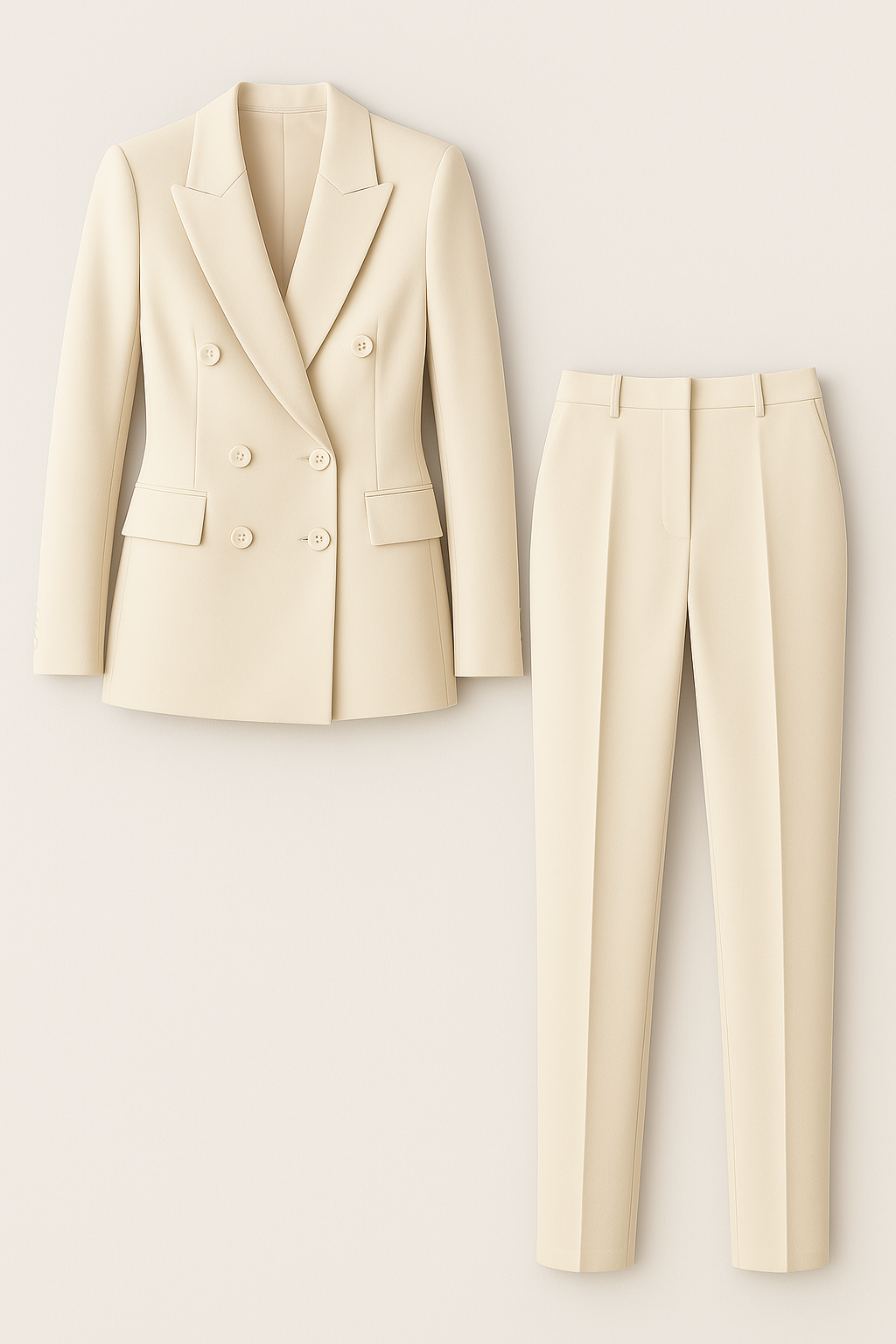 Madison | Elegant komplet – Dobbeltknap blazer med slim fit- bukser - Creamfarvet - women's fashion - {{ product_tags }