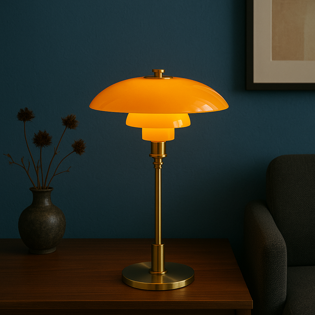 Moderne Dansk Designer Bordlampe - Lagdelt Skærm, LED